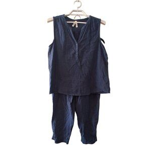 Pact Coastal double gauze set womens Medium navy pants henley tank OrganicCotton